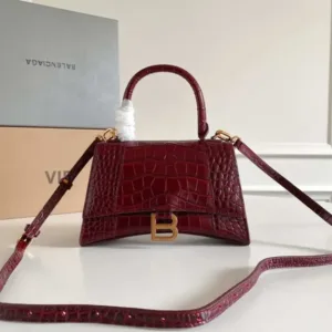 Balenciaga Hourglass bag Burgundy crocodile-embossed leather - Luxury Master Copy Dubai