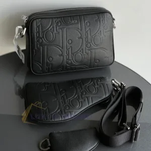 DIOR Saddle Triple Pouch Clutch | Grained Calfskin with 'D' Charm | Crossbody Bag